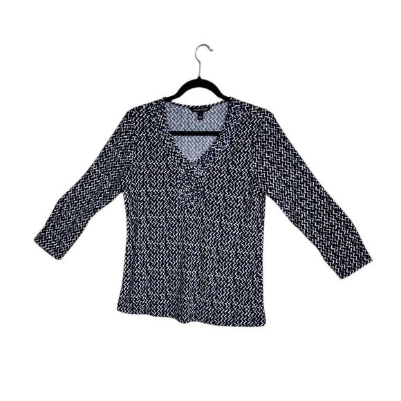 41 Hawthorn Women's Size Small Long Sleeve V-Neck Blue Geo Pattern Shirt Top - Picture 1 of 8